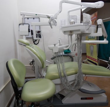 dental chair with doctor stool in a teeth clinic