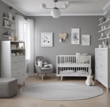 a baby's room with a crib and a dresser
