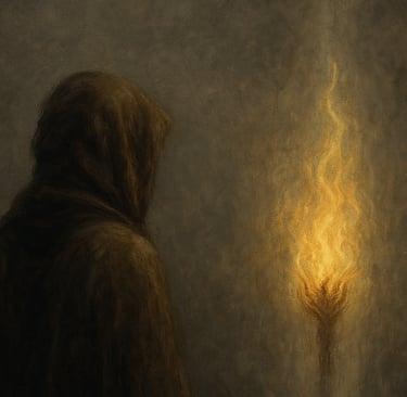 a person in a hooded jacket standing in front of a flame of a candle