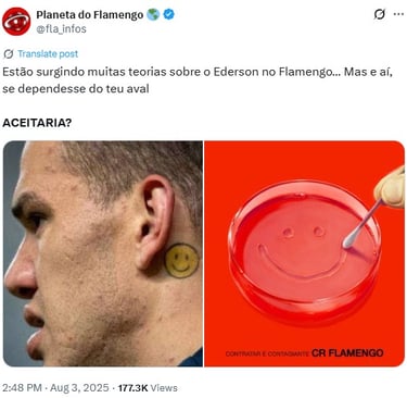 X do Planeta do Flamengo faz enquete sobre Ederson no Mengão.