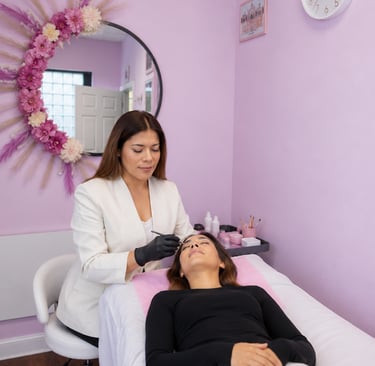 Stephanie De Leon performing microblading in San Antonio