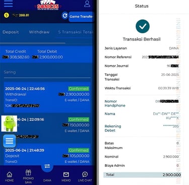 Bukti pembayaran dan pelunasan testi SONIC55