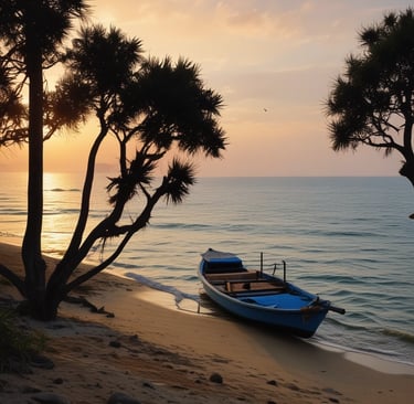 A red and cream KSRTC bus is traveling down a winding rural road surrounded by lush green vegetation. The mountainous backdrop is shrouded in mist, suggesting a serene and natural setting. The road curves gently, contributing to the scenic and peaceful vibe.
