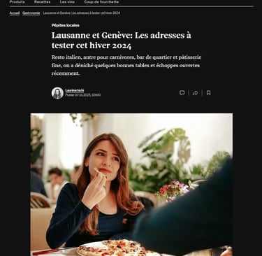 Article du journal 24 Heures – Femina présentant le restaurant Histoire Sans Faim à Lausanne, reconnu parmi les bonnes adress