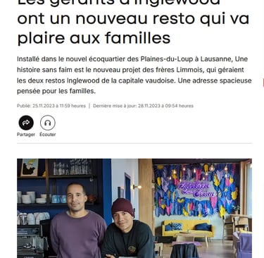 Article Blick sur le restaurant italien Histoire Sans Faim à Lausanne, ouvert par les frères Michael Et Christopher
