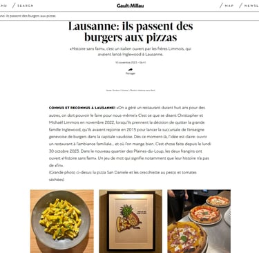 Article Gault & Millau – Histoire Sans Faim, restaurant italien à Lausanne