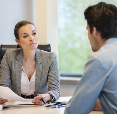 Professional interview setting with STAR method diagram showing Situation, Task, Action, Result comp