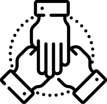 Icono de manos juntas, símil de unión y grupo