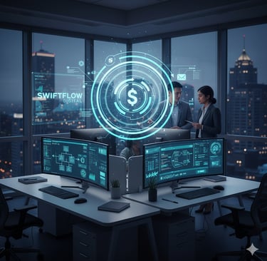 Swiftflow team demonstrating efficient workflow automation solutions in a modern office.