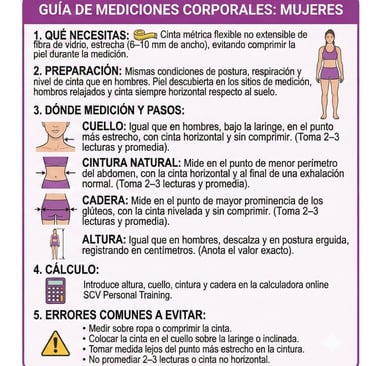 Instrucciones de medicion Mujeres