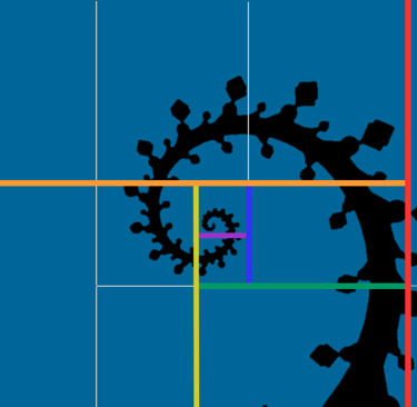 graphic of a black vine curling inward with multicolor mapping lines on a midnight blue background