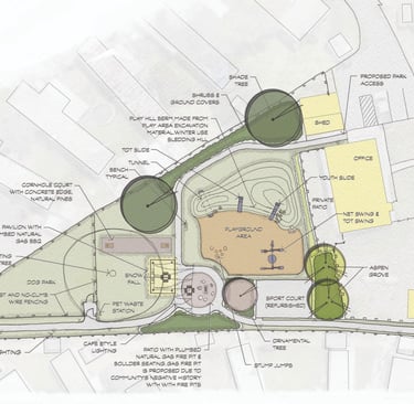 a plan for a park with a circular shaped area