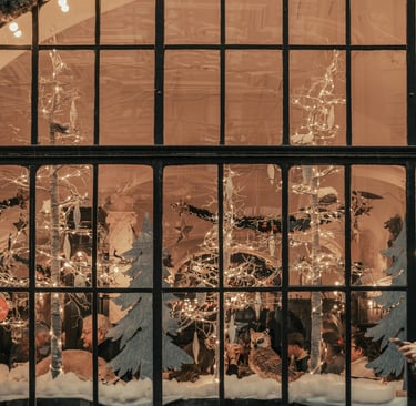Snowy Christmas Scene through Glass - Photo by Mâide Arslan Pexels