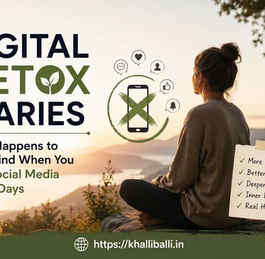 A woman meditating outdoors overlooking a lake for a digital detox and social media break.