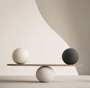 Minimalistinė abstrakti kompozicija su balansuojančiomis formomis, simbolizuojanti nervų sistemos pu