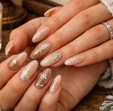 Nails by Kessa Knight. Winter nails aesthetic for photos cozy romantic vibe