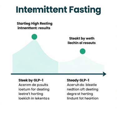 Intermittent fasting weight loss timeline showing plateau versus GLP-1 sustained success before and