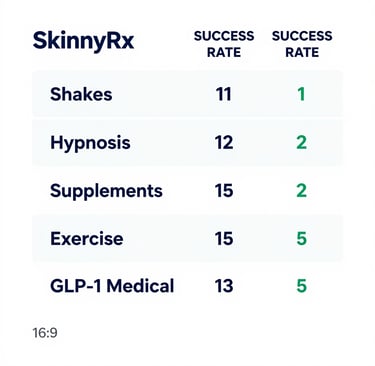 Weight loss program effectiveness comparison showing SkinnyRx GLP-1 as most effective healthy option