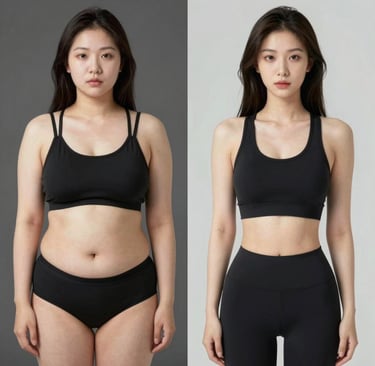 Matcha for weight loss before and after showing real Matcha Suri transformation results