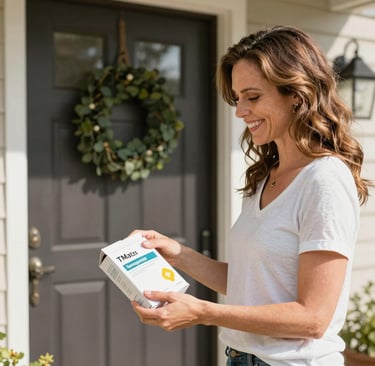 Woman getting semaglutide delivered home with TMates online prescription no insurance needed