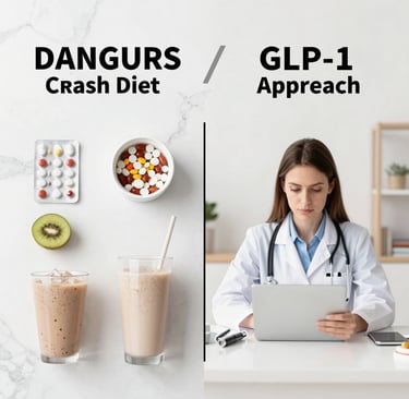Dangerous extreme weight loss methods compared to safe best fasting with Yucca Health GLP-1 treatmen