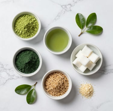 Matcha Suri natural ingredients showing what to take to curb appetite and lose belly fat
