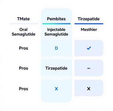 TMates oral semaglutide versus injectable GLP-1 options comparison showing best weight loss choice