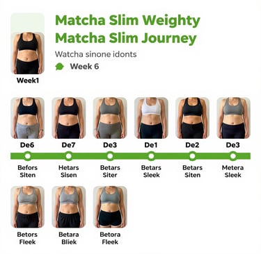 Matcha slim weight loss before and after 6-week timeline showing Matcha Suri transformation progress
