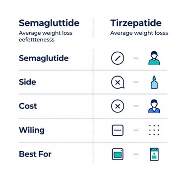 Semaglutide vs tirzepatide which is better comparison chart showing Yucca Health options