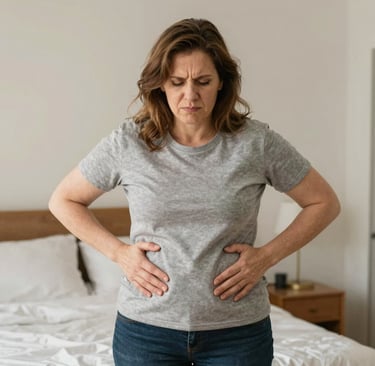 American woman determined to burn belly fat and reduce stomach fat naturally with doctor-guided GLP-