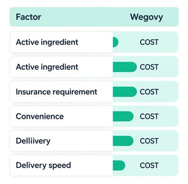 TMates vs Wegovy vs Ozempic comparison table showing cheaper semaglutide alternative benefits
