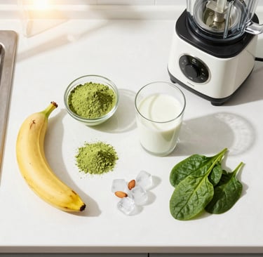 Matcha weight loss shake ingredients showing how to make Matcha Suri natural slimming drink