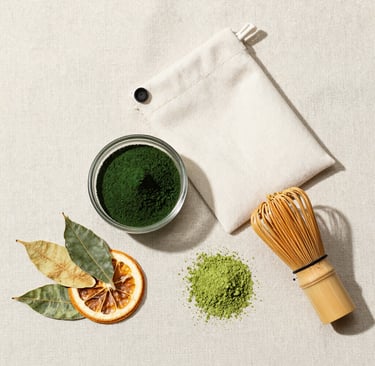 Organic green tea fat burner powder with spirulina and citric acid extracts