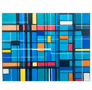 Grid blue Square abstract painting by Frankie Cervantes - art by frankie