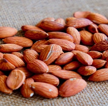 Almonds on jute surface