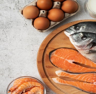 Fish, Eggs, and Prawns