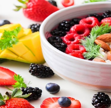 Berries, Nuts, and Fruits in a Bowl