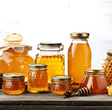 Honey in glass jars