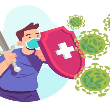 A person shielding himself against virus and infections.