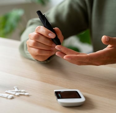A man testing blood glucose with glucometer