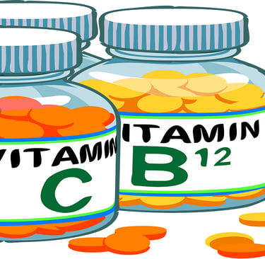 Vitamin C and Vitamin B12 pills in Jar