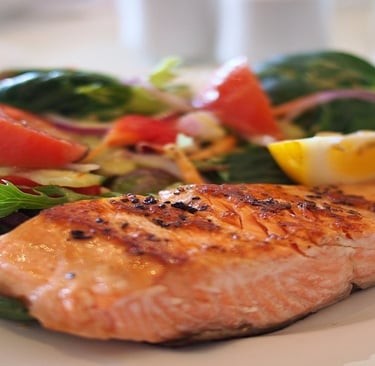 Grilled Fish and Vegetables on the plate