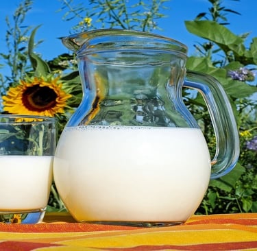 Milk in glass jar and glass
