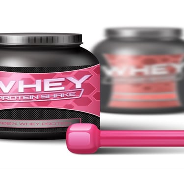 Whey protein and a dumbbell