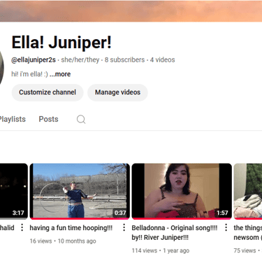 Screenshot of Ella's Youtube channel 