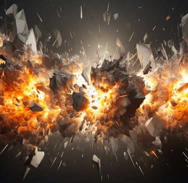 a large explosion of exploding rocks and exploding rocks