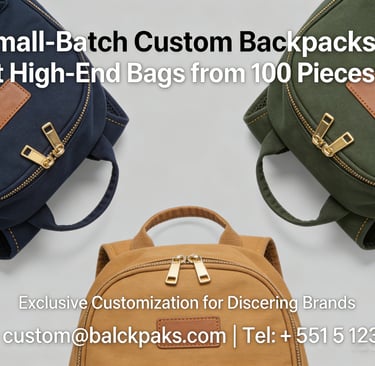 Small batch custom backpack with logo, 100 pieces order