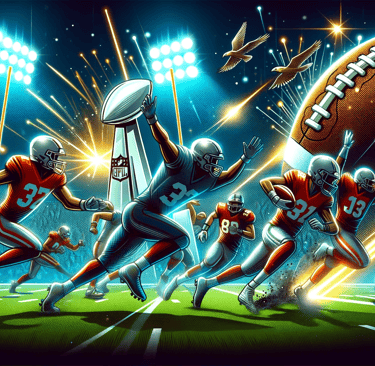 Intense football game moment, players in action.