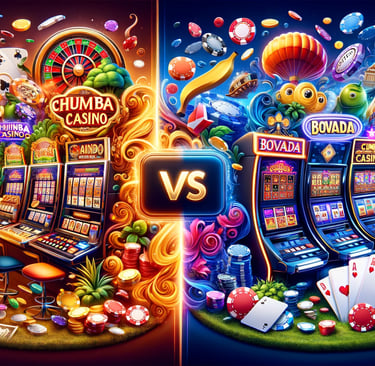 Chumba Casino vs Bovada comparison with casino icons.