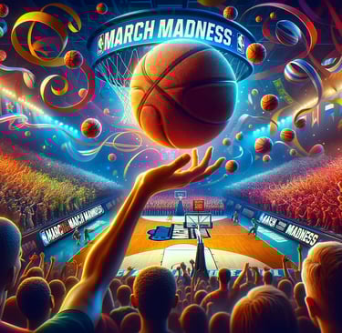 A dynamic scene capturing the 2024 NCAA Basketball March Madness excitement